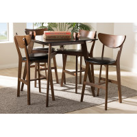 Baxton Studio Leena-Black/Walnut-5PC Pub Set Eline Mid-Century Modern Black Faux Leather Upholstered Walnut Finished 5-Piece Pub Set